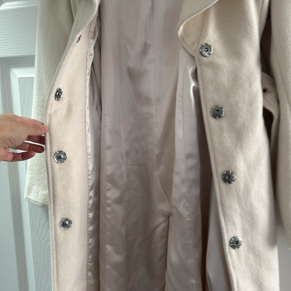 Cream Belted Coat with Wide Collar - bebe - Picture 4 of 11